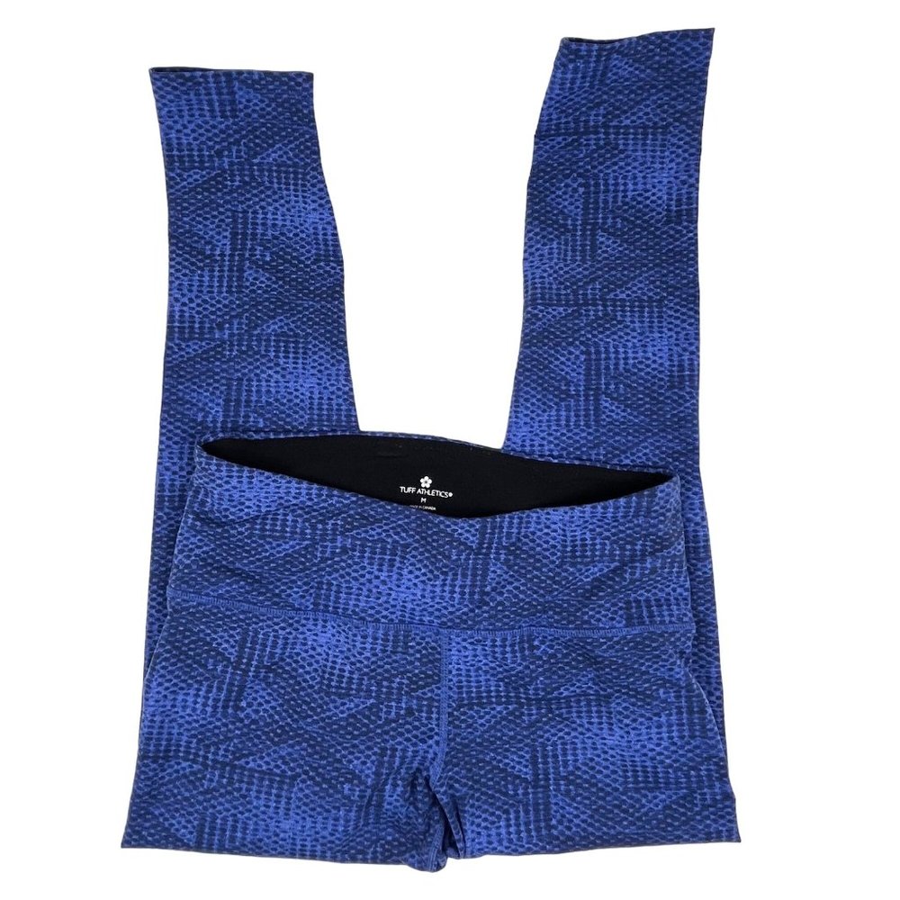 Tuff Athletics Blue Print Leggings Sz. M Workout Gym Yoga Zip Pocket